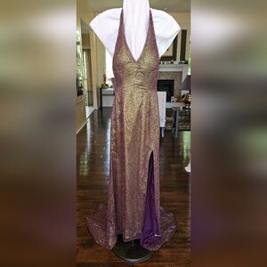 Je Matadi Gown Beaded Silk Fabric Shell Prom Formal Glam Purple Green Dress